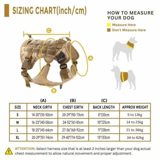 Military Harness Brown Size Chart