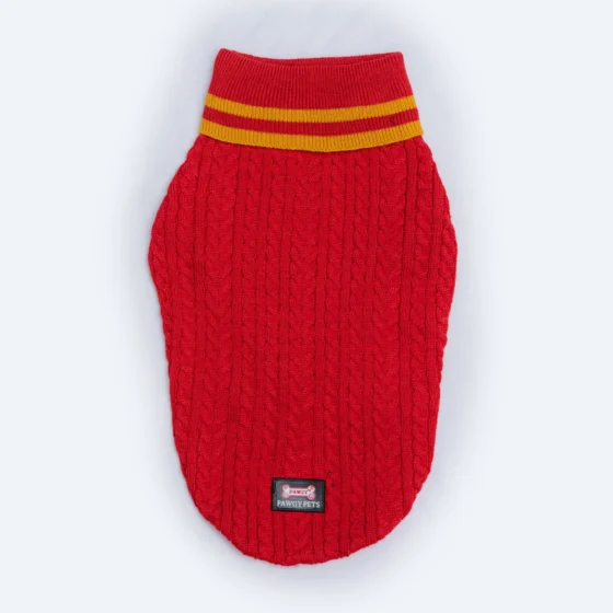 High Neck Cable Knit pet Sweater Red