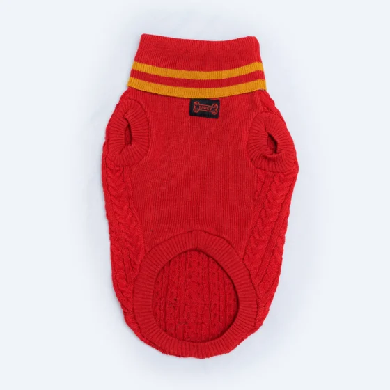 High Neck Cable Knit pet Sweater Red