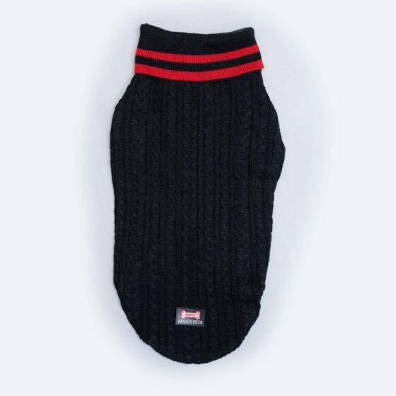 High Neck Cable Knit pet Sweater Black