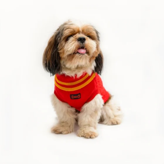 High Neck Cable Knit pet Sweater Red