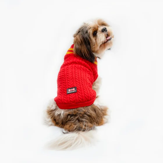 High Neck Cable Knit pet Sweater Red